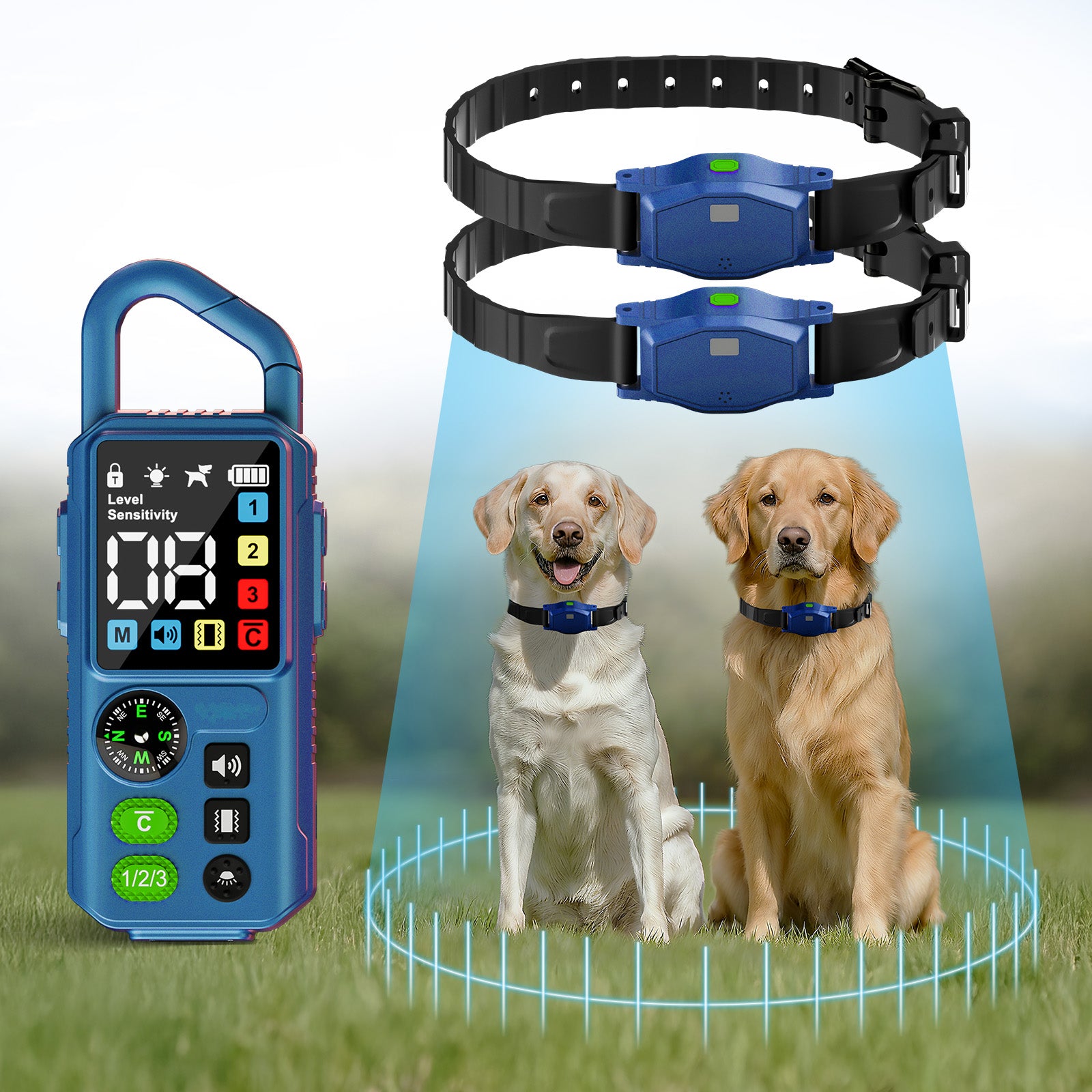 T810Pro無線狗狗圍欄和訓練項圈（藍色雙項圈）/Wireless Dog Fence & Dog Training Collar（Blue 2 Collars）